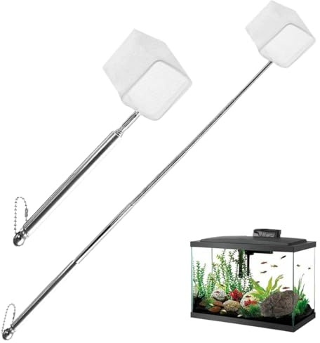 2 Pezzi Retino per Acquari con Manico Estensibile in Acciaio Inox Maglia Morbida, Quadrata e Fine per Acquari e Piccoli Laghetti