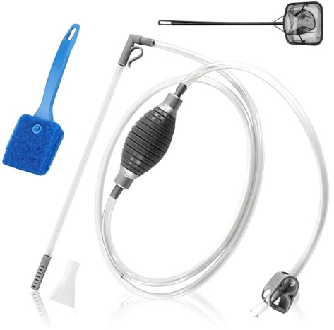 GWBPES Aquarium Reinigungsset, Mulmsauger Aquarium Sauger Handpumpe Wasserwechsel Set mit Bürste Netze Saugglocke Aquarium Zubehör für Aquarienpflege Filter Sandreinigung Grau