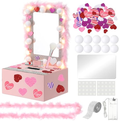 Thyle 37 cajas de San Valentín con calcomanías de amor, bolas de espuma para manualidades, cinta de diamantes de imitación, caja de mesa para el día de San Valentín, regalo para fiestas, juegos de