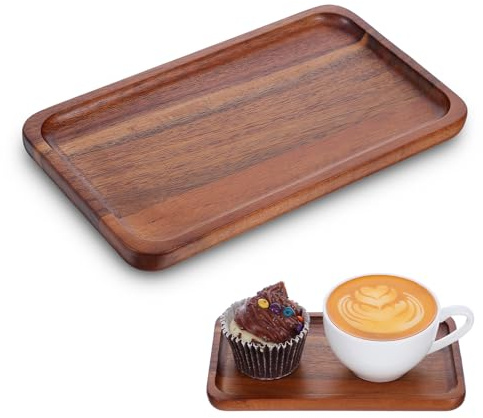 LXUEJIE Holztablett Rechteckig,18.3x10.4cm Serviertablett Mini Dekotablett | Akazien Bambustablett Küchentablett Mini Holz Tablett Tablettspender Holztablett Organizertablet für Snacks Kleinigkeiten