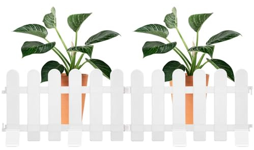 TOYANDONA 2Pcs White Garden Fence Picket Panels with Reinforced Round Base 50X30Cm, Small Plastic Lawn Border Fence for Pathway Edging and Flowerbed Decoration