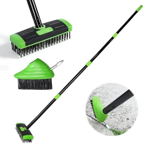 Weed Brush With Long Handle, Weed Remover Tool Wire Brush Scraper Set, 3 in 1 Weed Brush, Extendable Telescopic Handle, Cleaner Remove Weed & Moss from Block Path Patio and Driveway