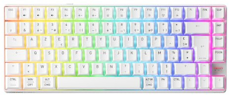 Cherry XTRFY K33 Compact Wireless, Clavier Gaming sans Fil Mem-chanical 75%, Multi-Appareils, Rétroéclairage RGB, IP54 Résistant à la Poussière et Aux Éclaboussures, Disposition FR (AZERTY), Blanc