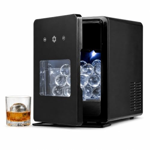 LIFEZEAL Macchina Ghiaccio 150 Sfere/24 h, 4 Sfere da 5 cm in 38-39 Min | Macchina per Ghiaccio con Serbatoio 1,6 L, Finestra Trasparente e Luci Led, per Casa, Ufficio e Bar, per Whisky e Cocktail