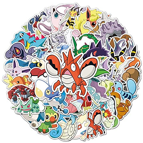 Poke Stickers 50Pcs for Water Bottles Laptop Computer Skateboard, Anime Sticker Gift for Kids Teens Waterproof