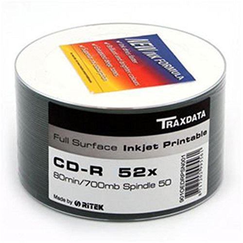 50 CD-R vergini Traxdata by Ritek Full Inkjet Wide Printable stampabili 700MB 80min