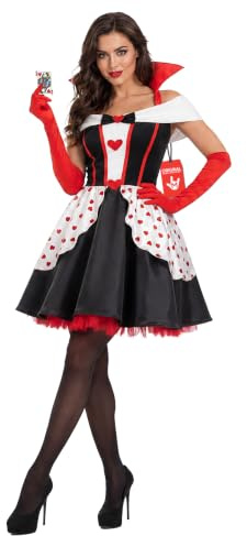 Fun Shack Herzkönigin Kostüm Damen, Märchen Halloween Kostüm Damen, 3XL | Kleid, Handschuhe & Strümpfe, Roter Herzaufdruck, Zum Überziehen, Perfekt für Halloween, Ideal zum Verkleiden