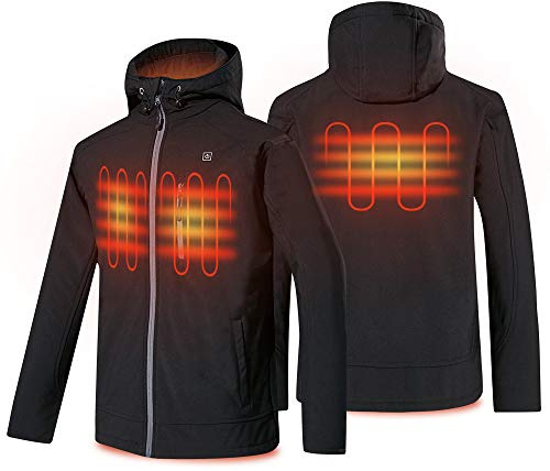 PROSmart Herren Beheizbare Jacke wasserdichte Beheizte Jacken mit 12V Akku (Schwarz-mit Kapuze, L)