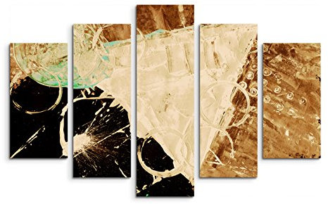 Paul Sinus Art 5 teiliges Wandbild auf Leinwand (Gesamt: H: 100cm B: 160cm) Keilrahmenbild Canvas Fotodruck Leinwandbild Leinwanddruck Kunstdruck Wandbild schwarz beige braun Dreieck