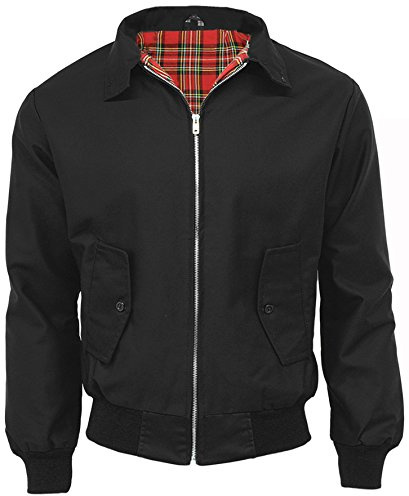 G5 APPAREL Mens Classic Vintage Scooter Harrington Bomber Jacket | Tartan Lined | Biker (L, Black)