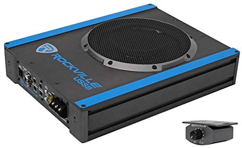 Rockville USS8 Subwoofer attivo sottosella sottosella da 20,3 cm, 600 W, 150 W RMS, amplificatore integrato, 3 Ohm, conforme CEA-2006, manopola per bassi, per spazi ristretti