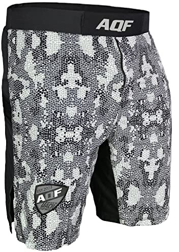 AQF Boxershorts Herren, Boxershorts, MMA Shorts, Muay Thai Shorts, Boxer Shorts, Kurze Hosen Herren Für UFC, Cage Fighting, Kick Boxing, Boxen Moisture Wicking Trainingshose Grau Tarnfarbe (L)