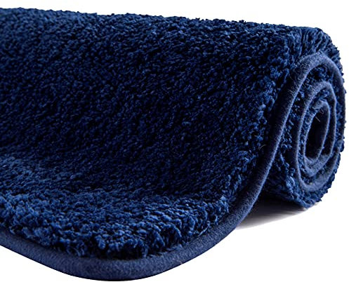 SFLXO Badematte 80cm x 50cm rutschfest-Badvorleger Maschinenwaschbar Anti-Rutsch Badteppich Weich Wasserabsorbierende Badematten Flauschige Mikrofaser Badezimmerteppich Marineblau Mehrweg