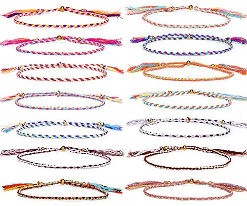 14 x Friendship Colorful Bracelets - GOODCHANCEUK Handmade Wave Bracelet Adjustable Braided Friendship Cord Bracelet for Women Teen Girls Set#1