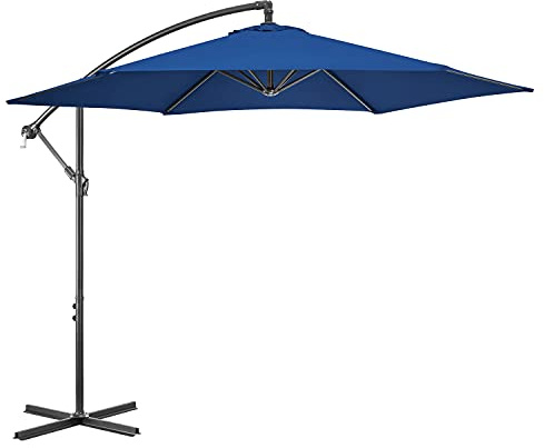 CHRISTOW Banana Parasol 3m – Navy Blue, Large Cantilever-Style Umbrella for Garden Patio, UPF30+ UV Protection, Steel Frame, Overhanging Polyester Canopy, Crank Handle & Locking Lever