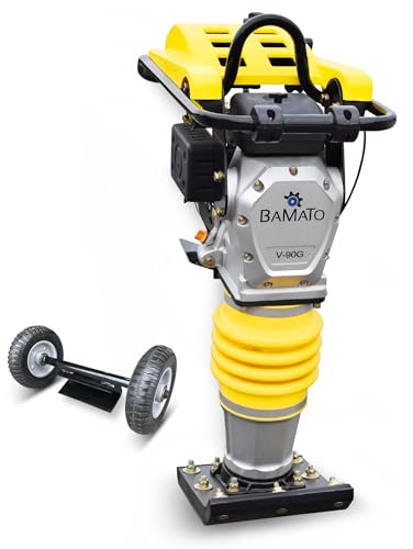 BAMATO Vibrationsstampfer V-90G | 1-Zylinder 4-Takt OHV Motor | 13,7 kN Verdichtungsdruck | Plattengröße: 285 x 345 mm | Schlagzahl 640-680 1/min. | Rüttelstampfer Grabenstampfer Verdichter