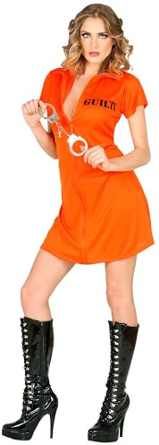 Sträfling Kostüm Kleid - Orange | Kleid und Handschellen | Gefangenen- und Sträfling-Kostüm mit Kleid und Handschellen für Karneval, Mottoparty und Gefängnis-Events
