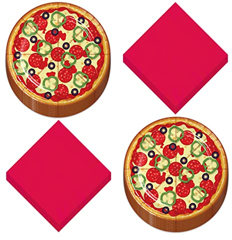 Pizza Party Paper Dessert Plates and Napkins, Birthday Supplies, Serves 16