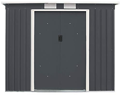 RELAX4LIFE 2,7M² Abri de Jardin en Acier Galvanisé avec 2 Portes Coulissantes et 2 Fenêtres, Cabane à Outils Extérieure pour Jardin, Parc (213 x 130 x 173 cm, Gris foncé)