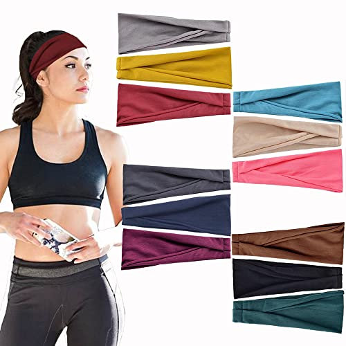12 Farben Stirnband Damen Sport, BetterJonny Elastisch Baumwolle Breit Haarreifen Haarband Damen Atmungsaktives Schweißband für Sport Laufen Yoga Fahrrad Fitness