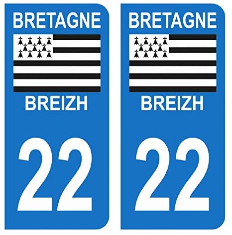 HADEXIA Autocollant Stickers Plaque immatriculation Voiture Auto département 22 Côtes d'Armor Logo Région Bretagne Breizh Symbol