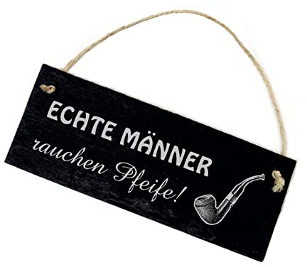 Echte Männer rauchen Pfeife - Schild Schiefer graviert Tabakpfeife Pfeifenraucher 22 x 8 cm | Dekolando
