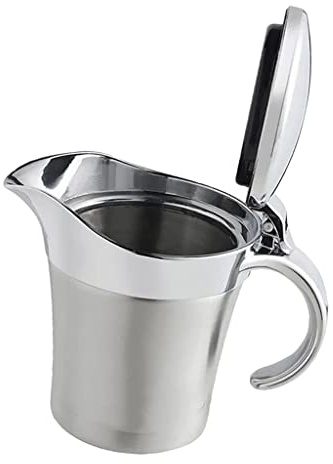 Backbayia Gravy Boats Double Wall Insulated Gravy Boat Thermal Sauce Jug with Hinged Lid for Milk Cream Desserts