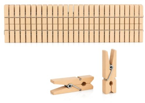 COM-FOUR® 120x Mini Pinzas Hechas de Madera de Loto - Pequeñas Pinzas de Madera Decorativas para Postales y Fotos (120 Piezas - Naturales)