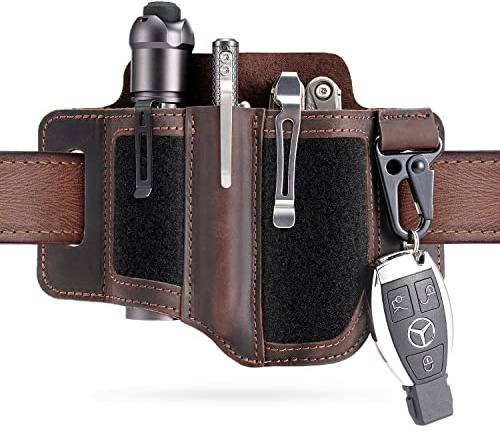 VIPERADE PL3 EDC Leather Sheath for Belt,Multitool Sheath with Patches Area,EDC Pocket Organizer for Men,Flashlight Holster with Pen Holder,Multitool Holster Belt Organiser with Key Holder