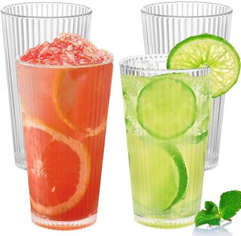 600ml Plastic Tumblers, Large Capacity Water Cups Acrylic Drinking Glasses Tumblers, 20 Oz Unbreakable Picnic Drinkware, Stackable Glassware Cocktail Glasses for Beach Party Beer, Tea, Juice, 4 Pcs