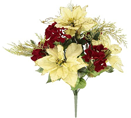 Weihnachtsstern Hortensie Poinsettia Christstern Strauß X'Mas Weihnachtsdeko Kunstblumen Winterblüher Winterblumen Weihnachtsblumen Blumendeko Dekoblume Bouquet, Poinsettia/Hortensie