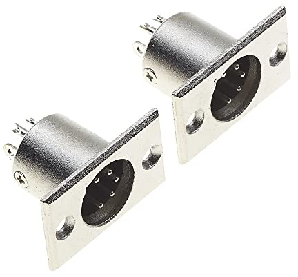 Keple XLR-Stecker 5-poliges Gehäuse - 5-poliger Einbaustecker mit rechteckigem, vernickeltem Befestigungsrahmen, Mikrofon-Lautsprecherbuchse - 2 Stück
