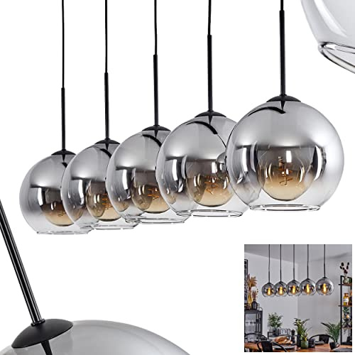 HOFSTEIN Hängeleuchte Koyoto, 5-flammige Hängelampe aus Metall/Glas in Schwarz/Rauchfarben/Klar, moderne Pendelleuchte im Retro/Vintage-Design, Ø Schirme 20 cm, E27, Esszimmer, Küche, Wohnzimmer