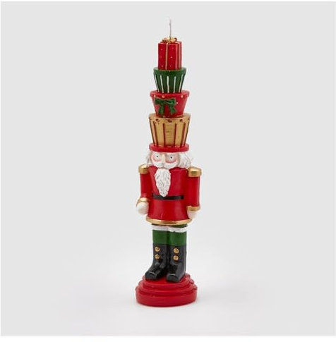 EDG Enzo De Gasperi Candela soldatino con doni decoro natalizio schiaccianoci in cera H34 cm