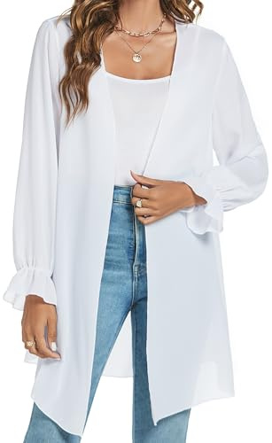 Famrrifuu Cardigan Donna Lungo Kimono Leggero Elegante Boho Copricostume Mare Maniche Lunghe Casual Cardigan