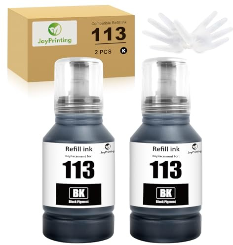 JoyPrinting 113 Tinte 2X Schwarz Kompatibel für Epson 113 Tintenpatronen Multipack für Ecotank ET-5150 ET-5170 ET-5800 ET-5850 ET-5880 ET-16150, Ecotank Pro ET-16680 ET-M16680, 127ml