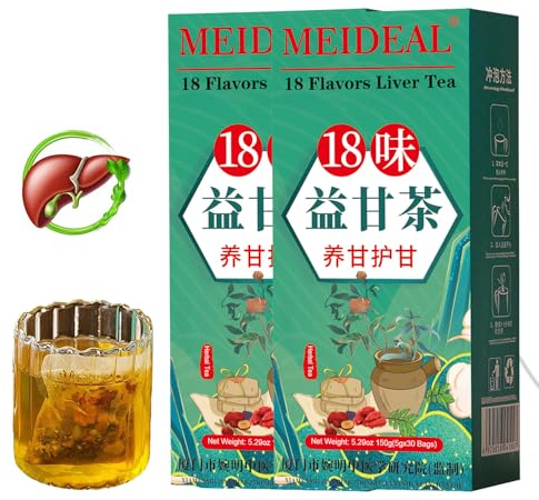 Daily Liver Tea, 18 Flavors Liver Tea with 18 Different Herbs for Better Liver, Natural Herbal Tea for Liver (2 Boxes 60 Bags)