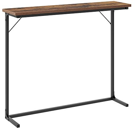 Hzuaneri Konsolentisch, schmaler Sofatisch, Eingangstisch, Akzenttisch, industriell, einfache Montage, für Wohnzimmer, Eingangsbereich, 24 x 80 x 100 cm, Rustikales Braun und Schwarz 01201BCT