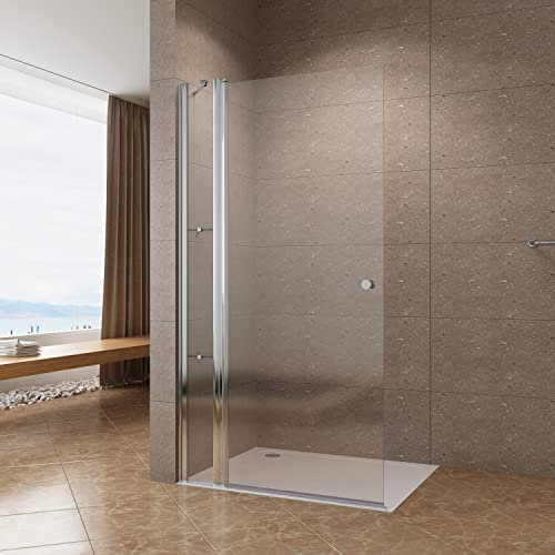 Walk in Glastrennwand Glaswand Duschwand Dusche Glas 85x197 cm mit Festteil und Duschablage Verstellbar von 84-86 cm Duschtrennwand 6 mm Nano ESG-Sicherheitsglas Montage links oder rechts möglich