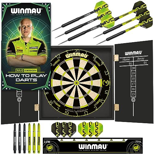 WINMAU Michael Van Gerwen MvG Schrank-Set inklusive Dartboard, Schrank, Darts und Zubehör