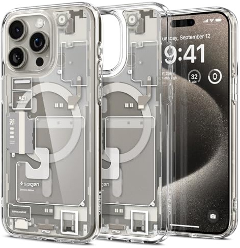 Spigen für iPhone 15 Pro Max Ultra Hybrid MagFit Hülle [Anti-Yellowing] Case Handyhülle Transparent Dünn Slim Kompatibel mit MagSafe -Zero One Natural Titanium