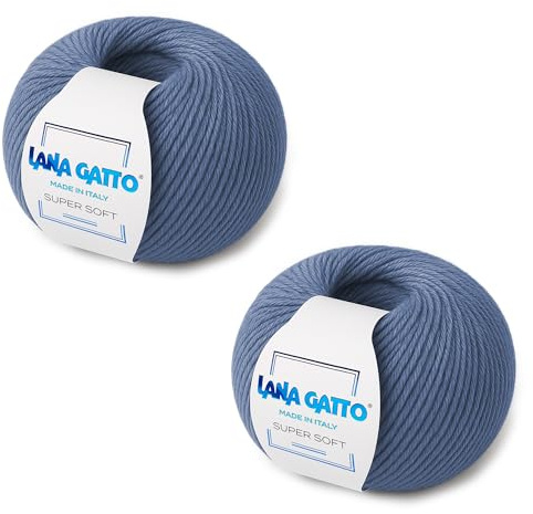 Gomitoli per maglia e uncinetto 100% Pura Lana Vergine Merino Extrafine by Lana Gatto, Made in Italy. Linea Super Soft, Lana di qualità Superiore (Azzurro - 13158, 2)