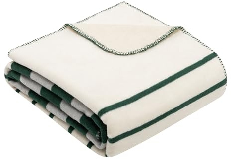 s.Oliver Decke 150x200 cm - Baumwollmix, Made in Germany, warm & waschbar, Kuscheldecke gestreift grün grau