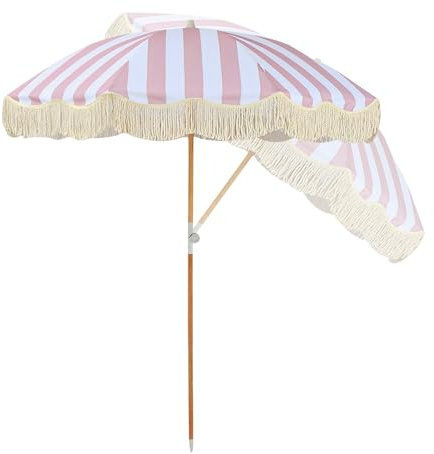 Zhixubah Strandschirm Pink Mit Fransen Gartenschirm 200cm Sonnenschirm Strand Mit 8 Rippen Tragbarer Hawaiischirm Sonnenschutz Dekoschirm Tischschirm Partyschirm Für Strand/Garten/Pool/Terrasse