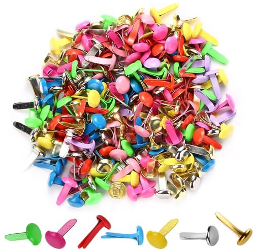 200 Stück Mini Bunte Brads Musterbeutelklammern Rundkopfklammern Musterklammern Metall Rundkopfklammern Scrapbooking Für Schule Büro Papier Briefklammern Basteln Handwerk DIY (Stil 1)