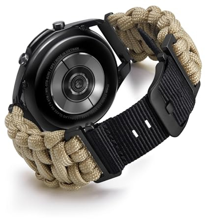 BINLUN 22MM Nylon Uhrenarmband Paracord Schnellverschluss Geflochtene Ersatzarmband Smartwatch Sport Schwarze&Silberne Schnalle Passend für Garmin/Passend für Samsung Galaxy(Schwarz Schnalle, Khaki)