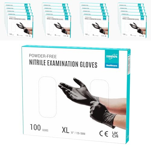 EUROPAPA® 2000 Stück (20x100) Nitrilhandschuhe Box Einweghandschuhe, Einmalhandschuhe, Untersuchungshandschuhe, puderfrei, ohne Latex, unsteril, latexfrei, disposible gloves (XL, Schwarz)
