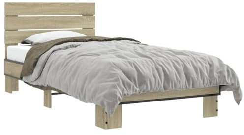 ZEYUAN Bettgestell Sonoma-Eiche 90x190 cm Holzwerkstoff und Metall, Bett, Jugendbett, Schlafzimmer Bett, Bed Frame - 845753