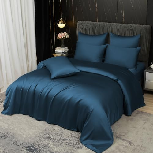 Boqingzhu Sommer Bettwäsche 135x200 cm 100% Bambus Lyocell Petrol Blau Atmungsaktiv & Kühlend Luxus Sommerbettwäsche Reißverschluss, Oeko-TEX Zertifiziert, Bettbezug mit 1 Kissenbezug 80x80 cm