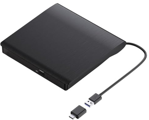 Mokeum External CD DVD Drive, Portable USB 3.0 and Type-C CD/DVD RW Drive Player Rewriter Burner Compatible with Laptop Desktop PC Computer for Windows 7/8/10/11 Mac MacBook Pro/A-ir